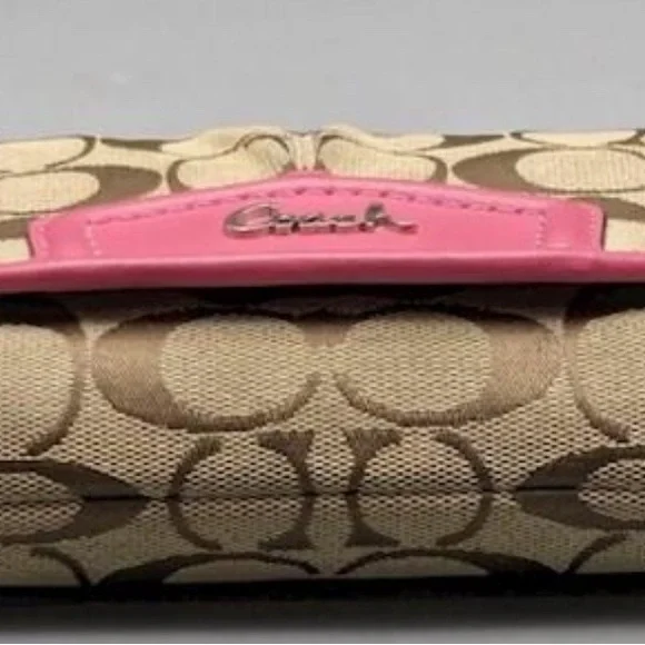 COACH Brown and Pink Signature Canvas Wristlet / Mini Purse - Picture 3 of 5